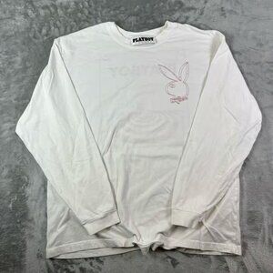 Playboy Vintage T-Shirt Mens XL White Bunny Graphic Long Sleeve Crew Neck